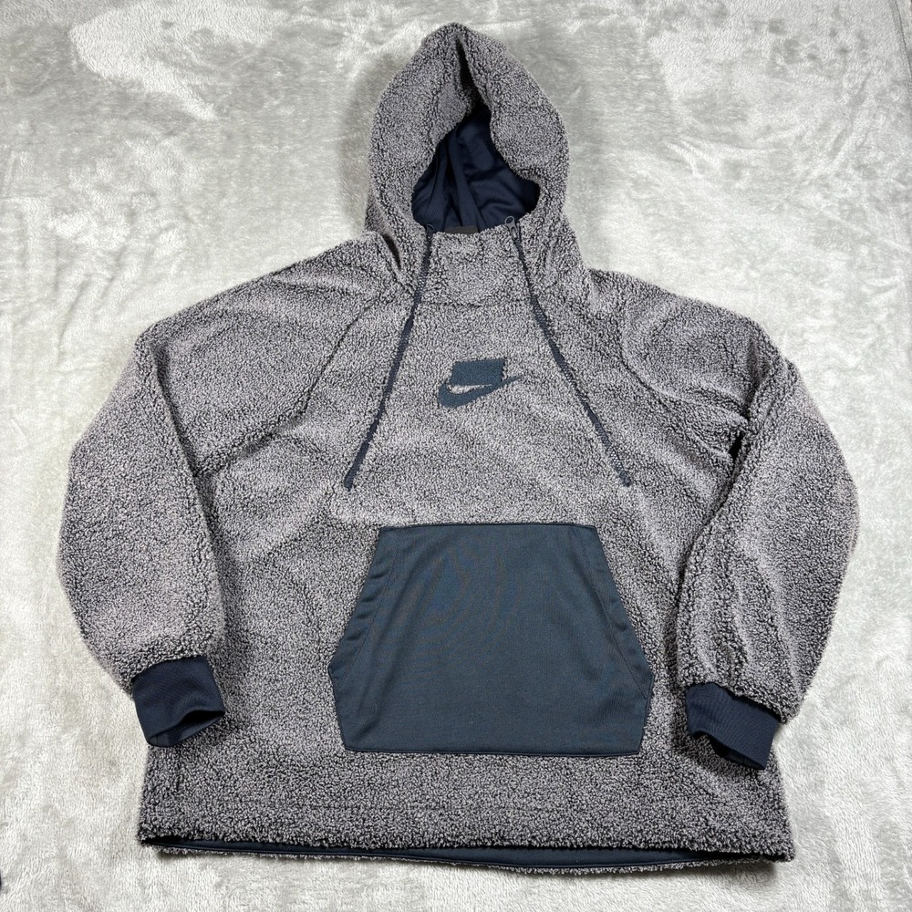 Nike Sportswear Hoodie Womens Small Gray Sherpa Pullover Tech Box AJ7284-027